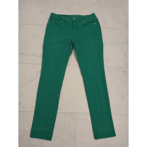 Crown & Ivy Christmas Green Skinny Mid Rise Jeans Sz 2 - Picture 1 of 11